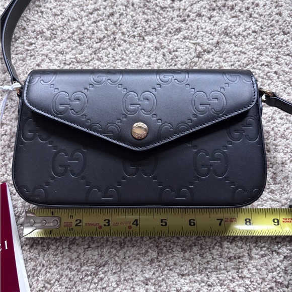 NWT Authentic Gucci Embossed Black Leather GG Mini Crossbody Purse - Picture 9 of 11